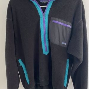 Vintage Patagonia Black / Teal Half Zip Fleece Pullover Jacket Sz Large